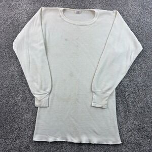 Vintage J.E. Morgan Thermal Shirt Mens XL Tall Cream Waffle Knit USA Long